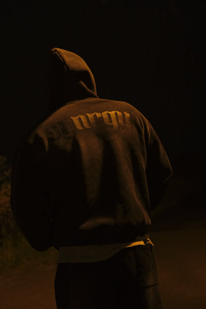 Boxy Zip-Up Snow Washed Hoodie - Black