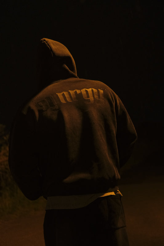 Boxy Zip-Up Snow Washed Hoodie - Black