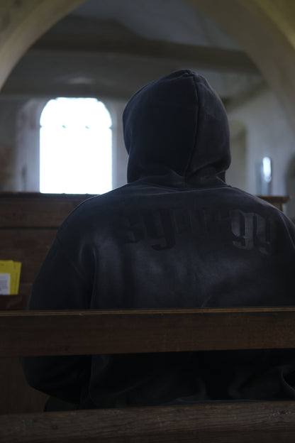 Boxy Zip-Up Snow Washed Hoodie - Black