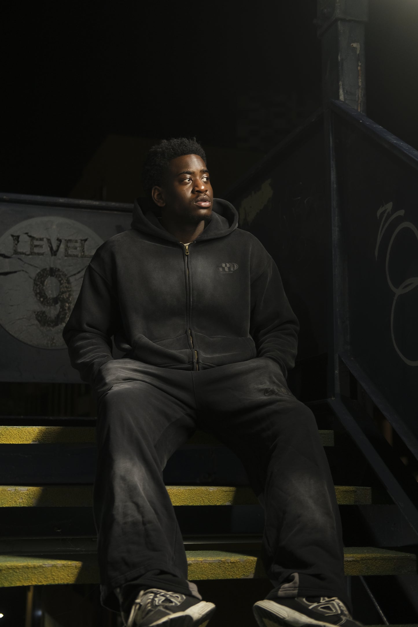 Loose Fit Snow Washed Joggers - Black