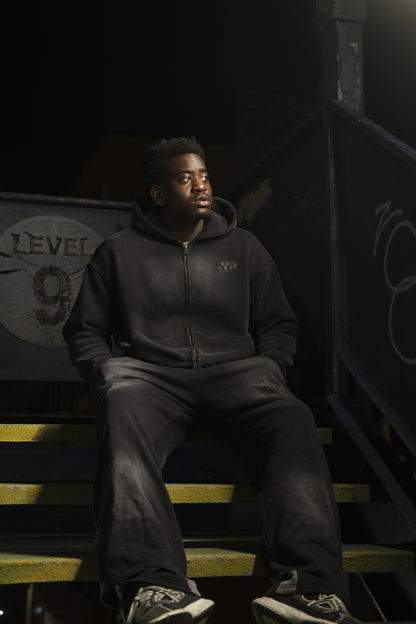 Loose Fit Snow Washed Joggers - Black