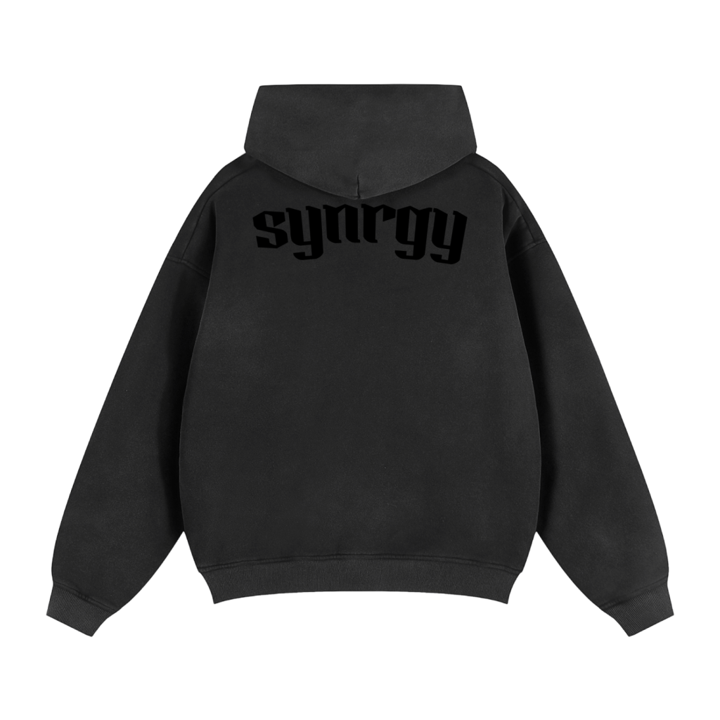 Boxy Zip-Up Snow Washed Hoodie - Black